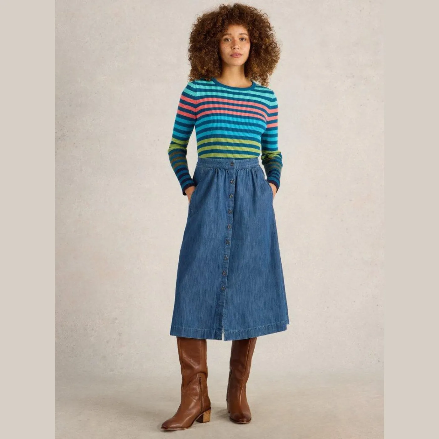 Heather Denim Midi Skirt