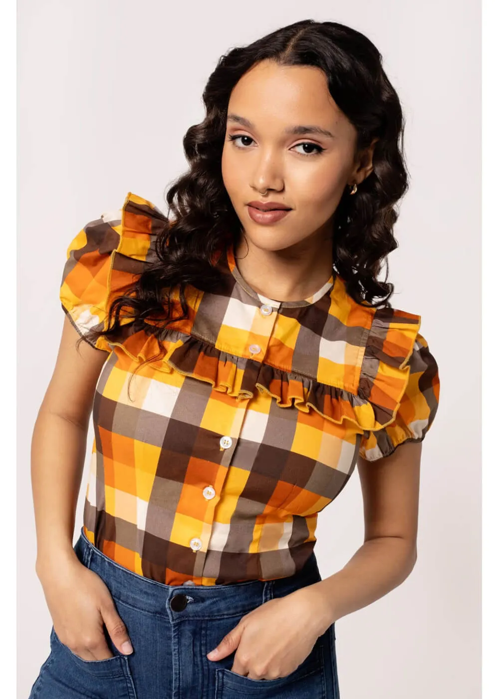 Hell Bunny Darlene 40's Check Blouse Multi