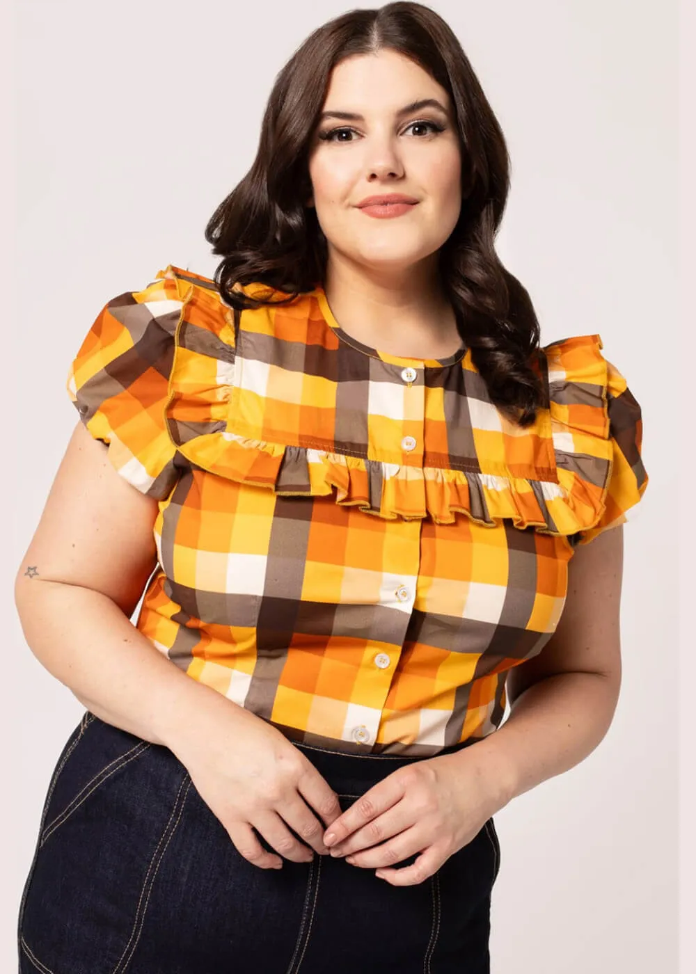 Hell Bunny Darlene 40's Check Blouse Multi