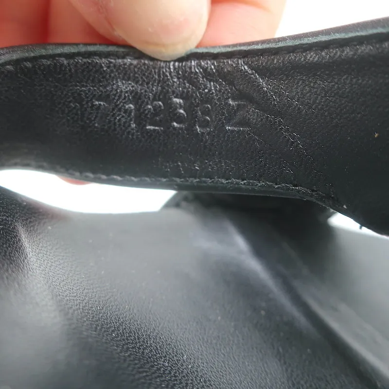 Hermes Ilana Espadrille Wedges Black Leather Size 37 Platform Sandals
