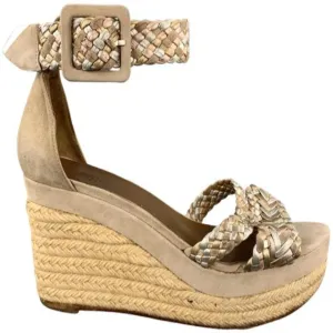 HERMÈS Taupe Suede & Metallic Braided Strap Ines Espadrille Wedges Size 37 (7)