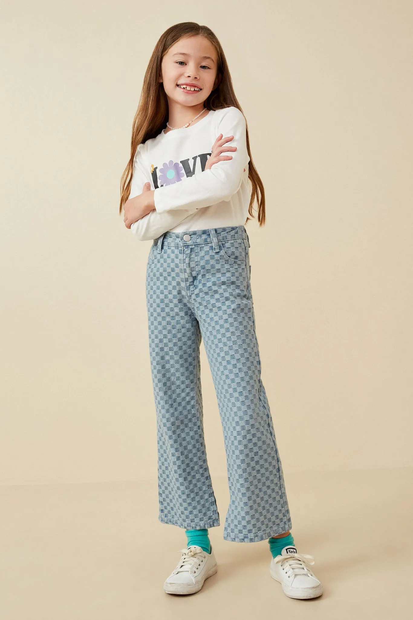 High Rise Boot Cut Checkered Jeans