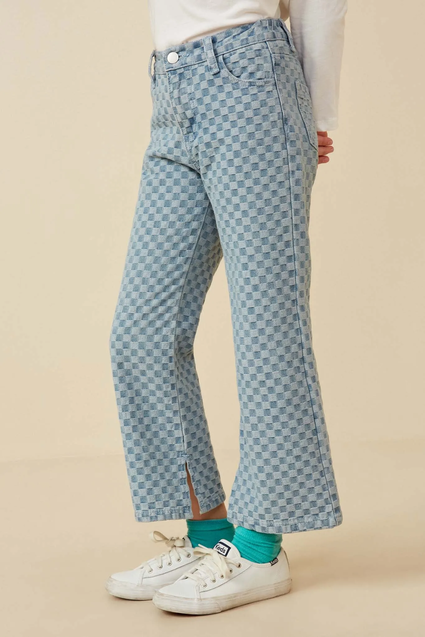 High Rise Boot Cut Checkered Jeans