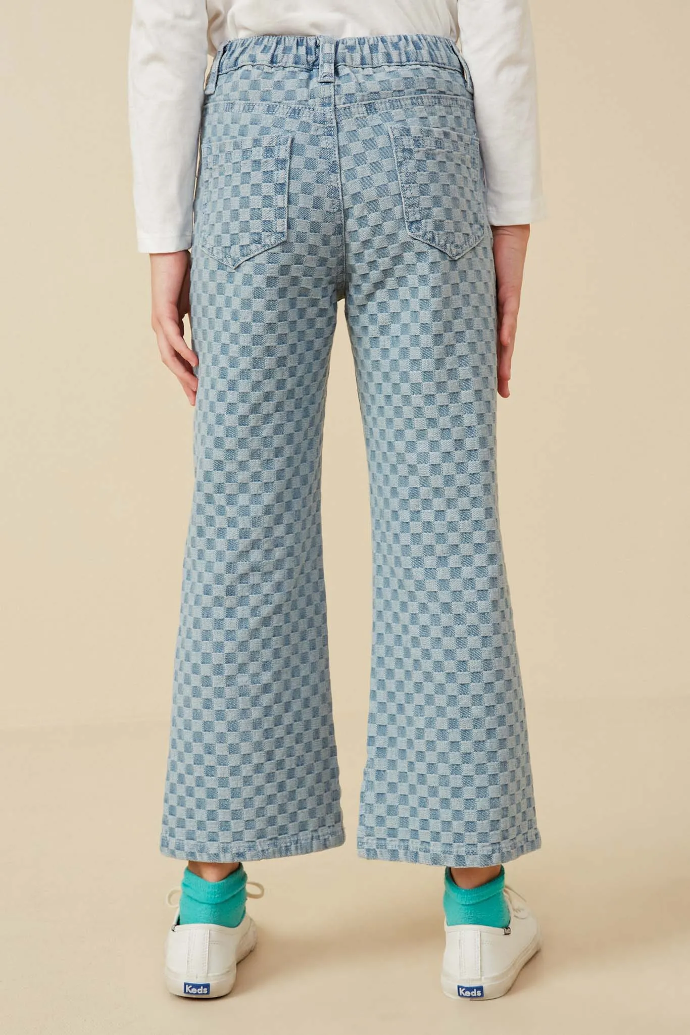 High Rise Boot Cut Checkered Jeans