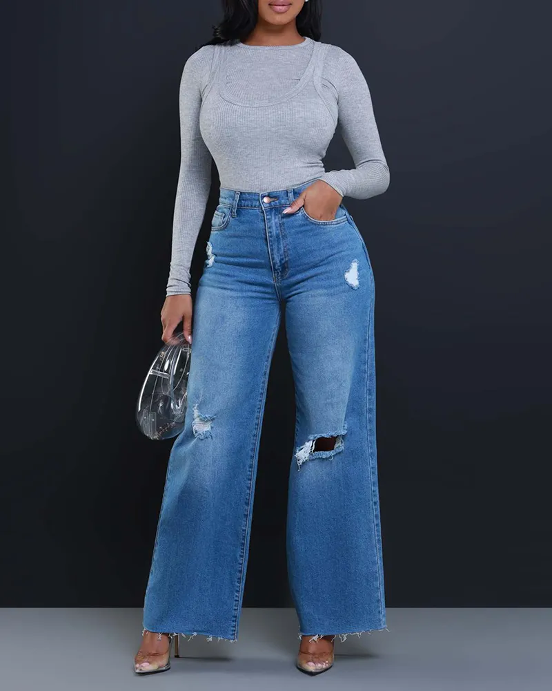 High-Rise Loose Straight Jeans