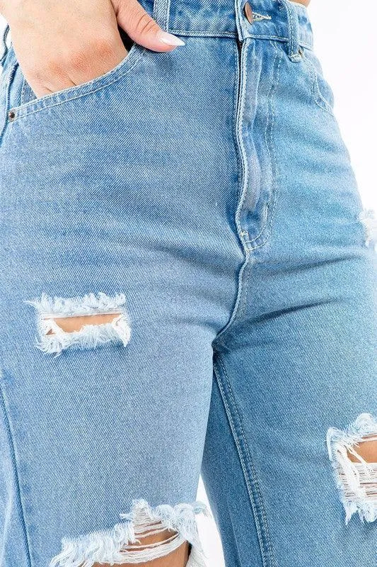 HIGH WAIST DISTRESSED WIDE LEG JEANS