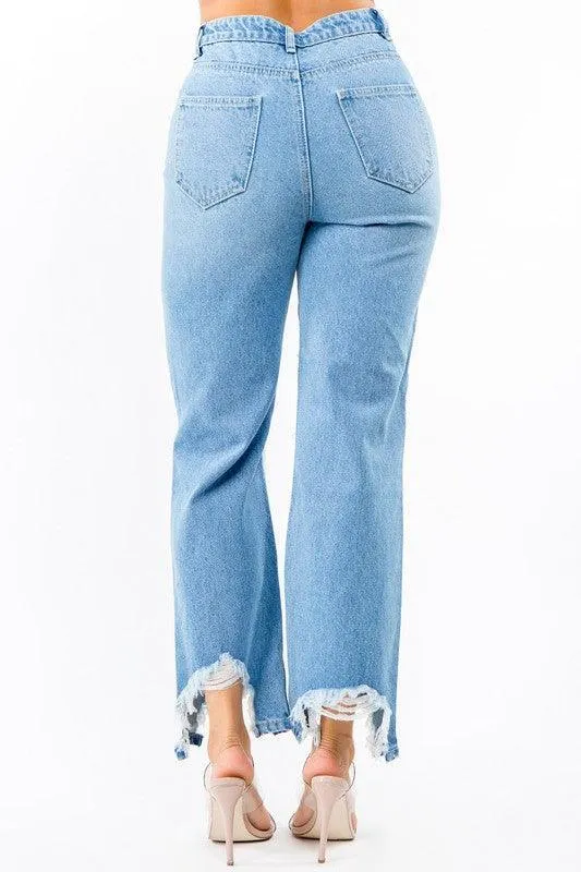 HIGH WAIST DISTRESSED WIDE LEG JEANS
