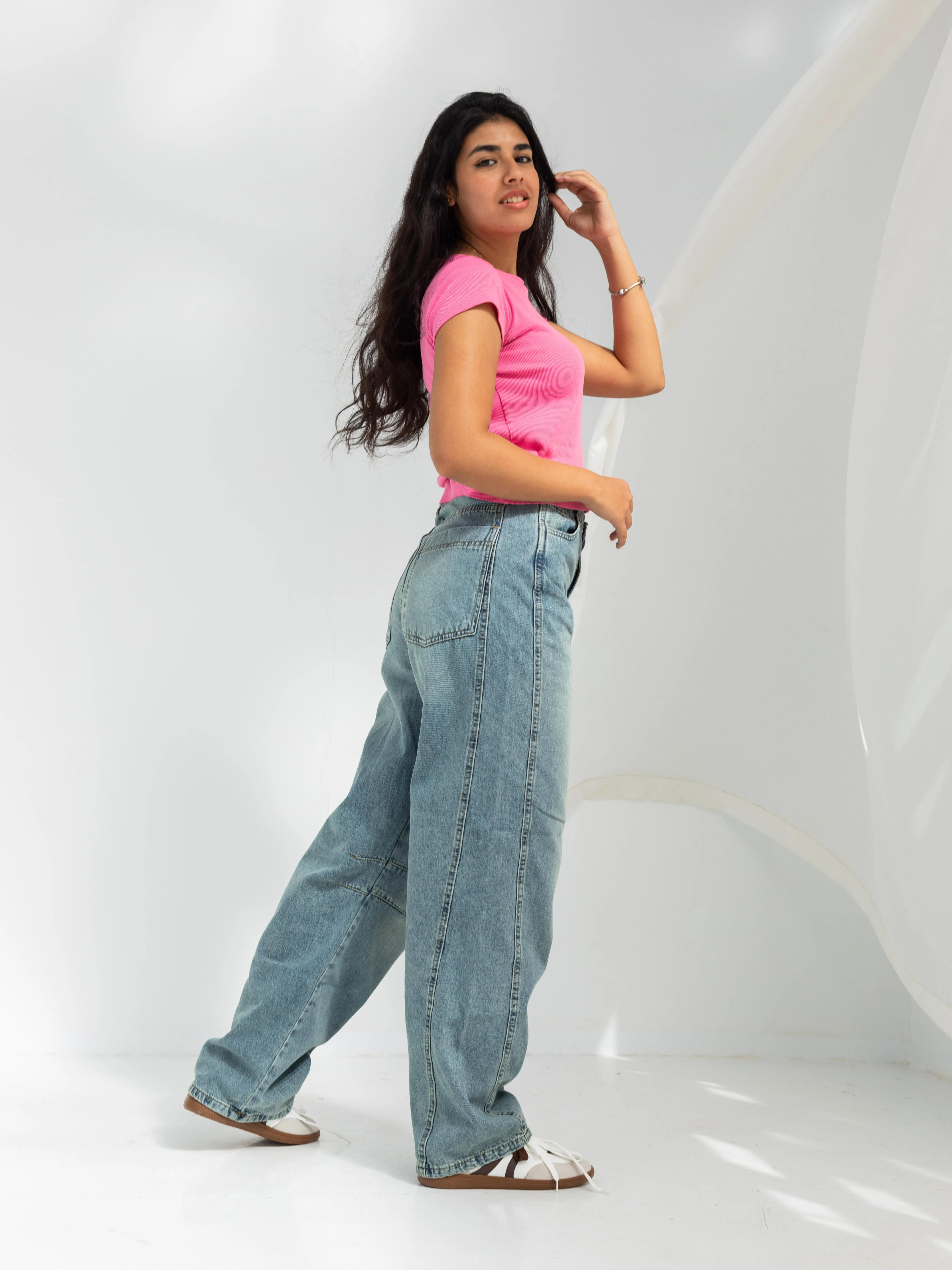 High Waist Light Wash Baggy Jeans