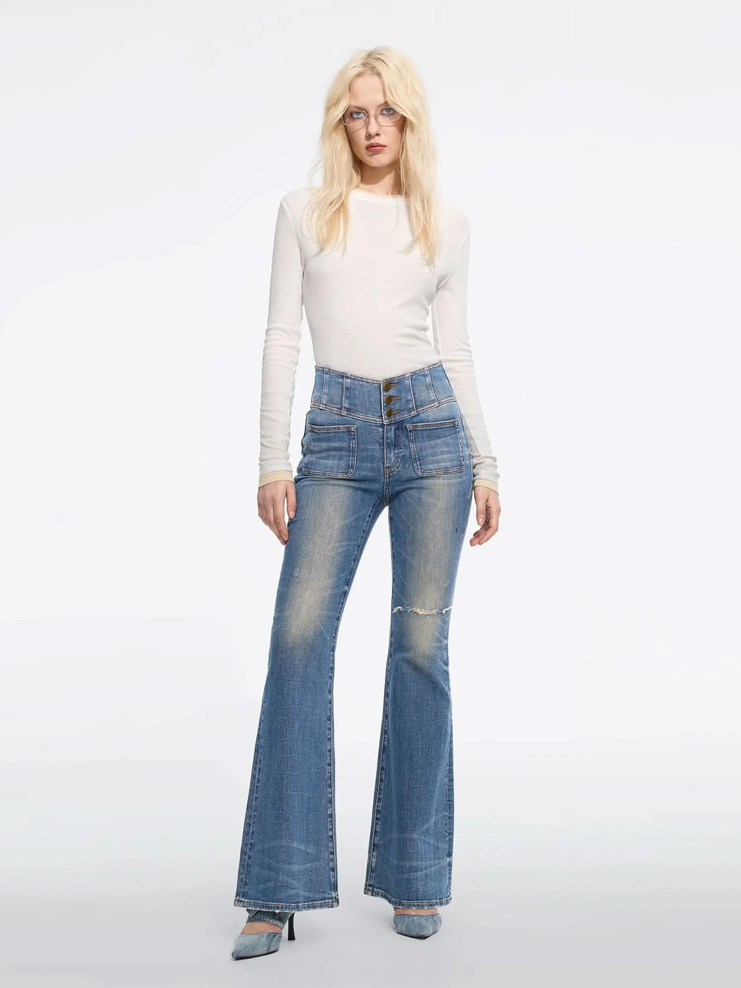 High Waisted Flared Jeans-GLENDA PLUS 5