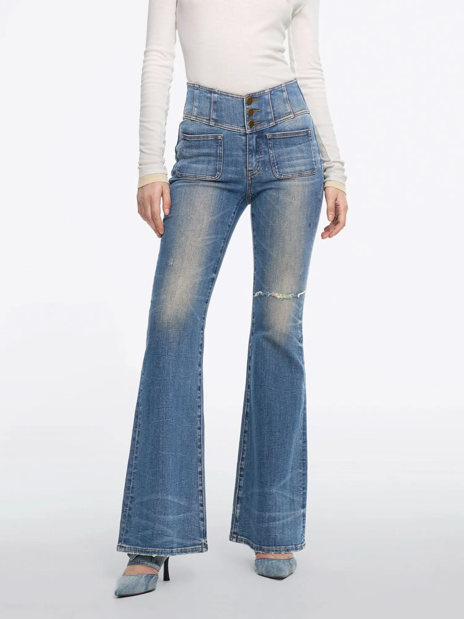High Waisted Flared Jeans-GLENDA PLUS 5