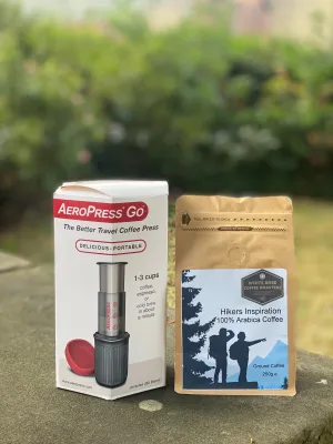 Hikers Inspiration Blend Retail Gift Bag 250g and Aeropress GO coffee maker