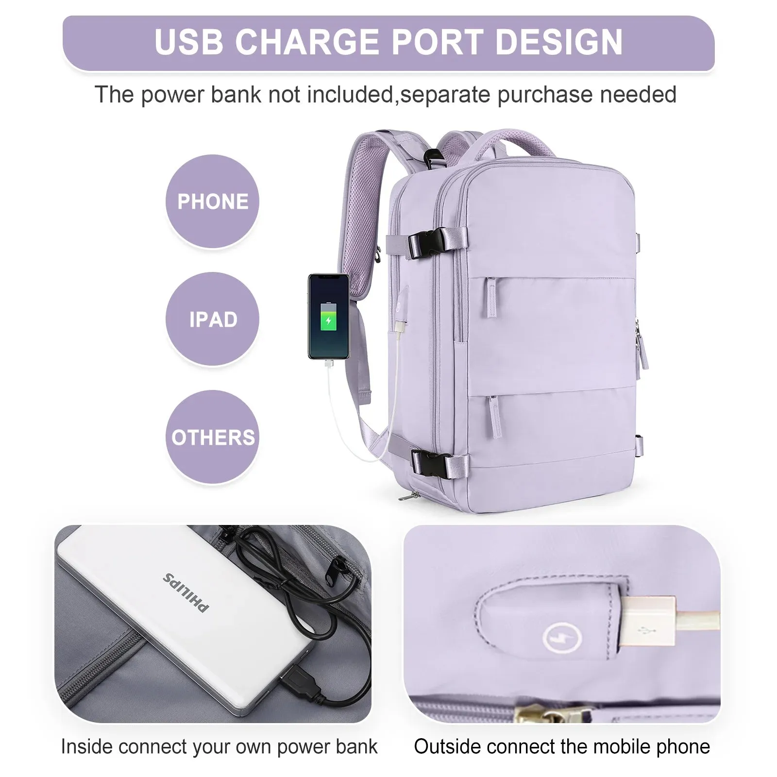 HSPS Travel Backpack, Chic and Functional Travel Backpack for Women, Carry On Backpack,TSA Laptop Backpack Flight Approved, College Nurse Bag Casual Daypack for Weekender, CABBP01140124.
