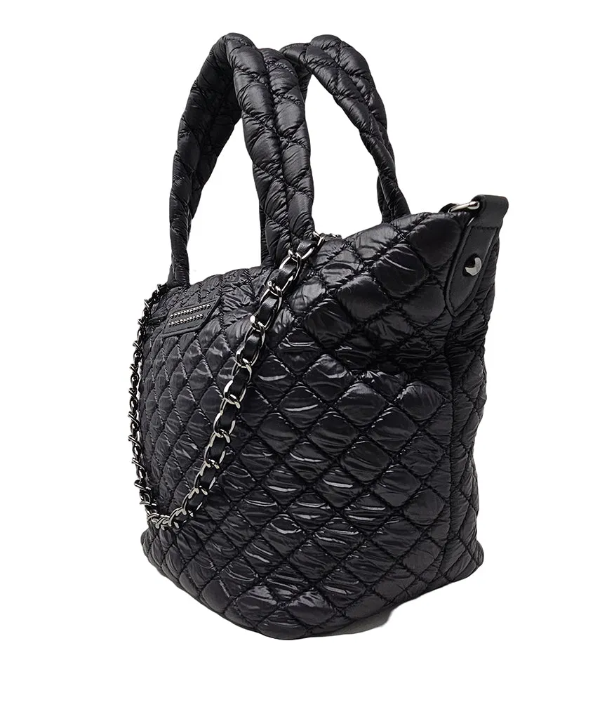 Jade Black Small Quilted Tote