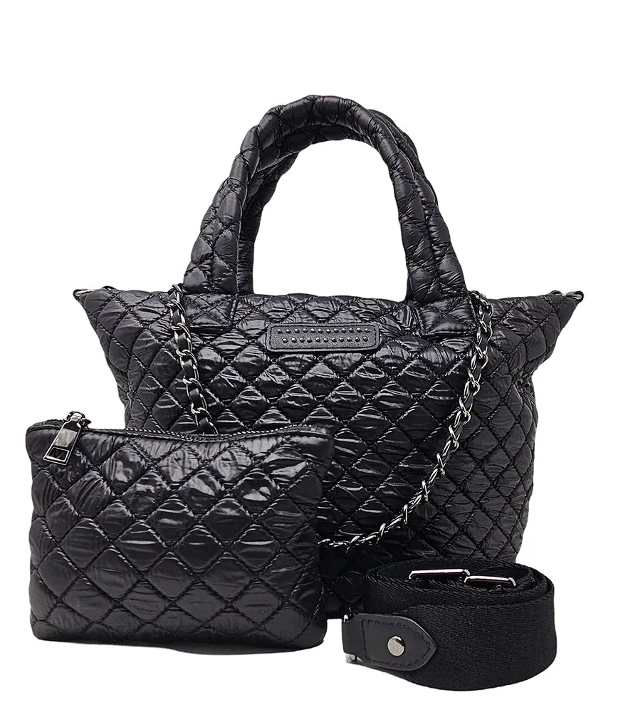 Jade Black Small Quilted Tote