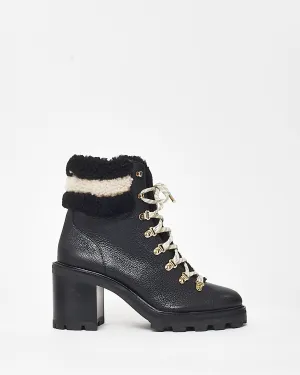 Jimmy Choo Black Leather & Shearling Lace Up Combat Boots - 41