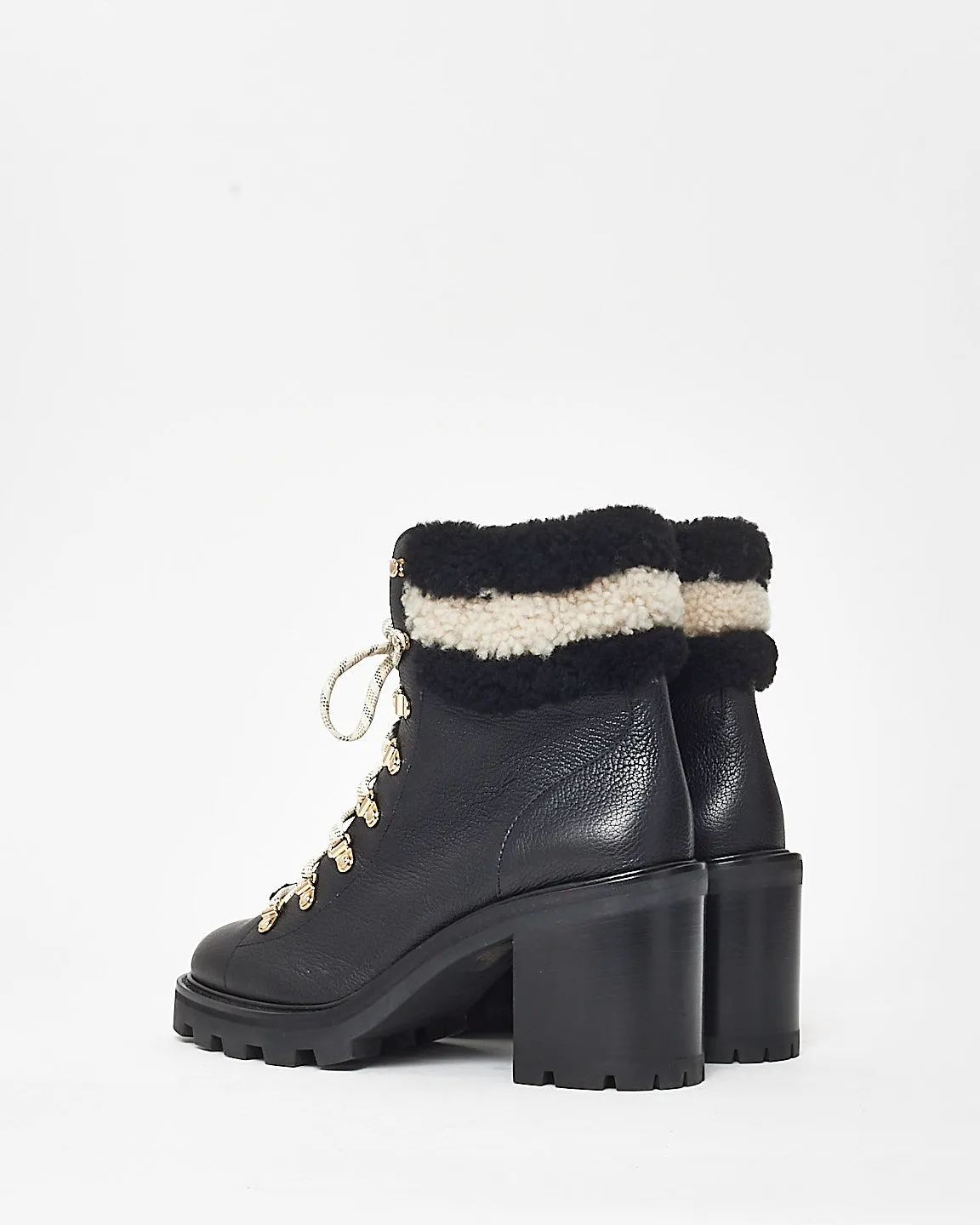 Jimmy Choo Black Leather & Shearling Lace Up Combat Boots - 41
