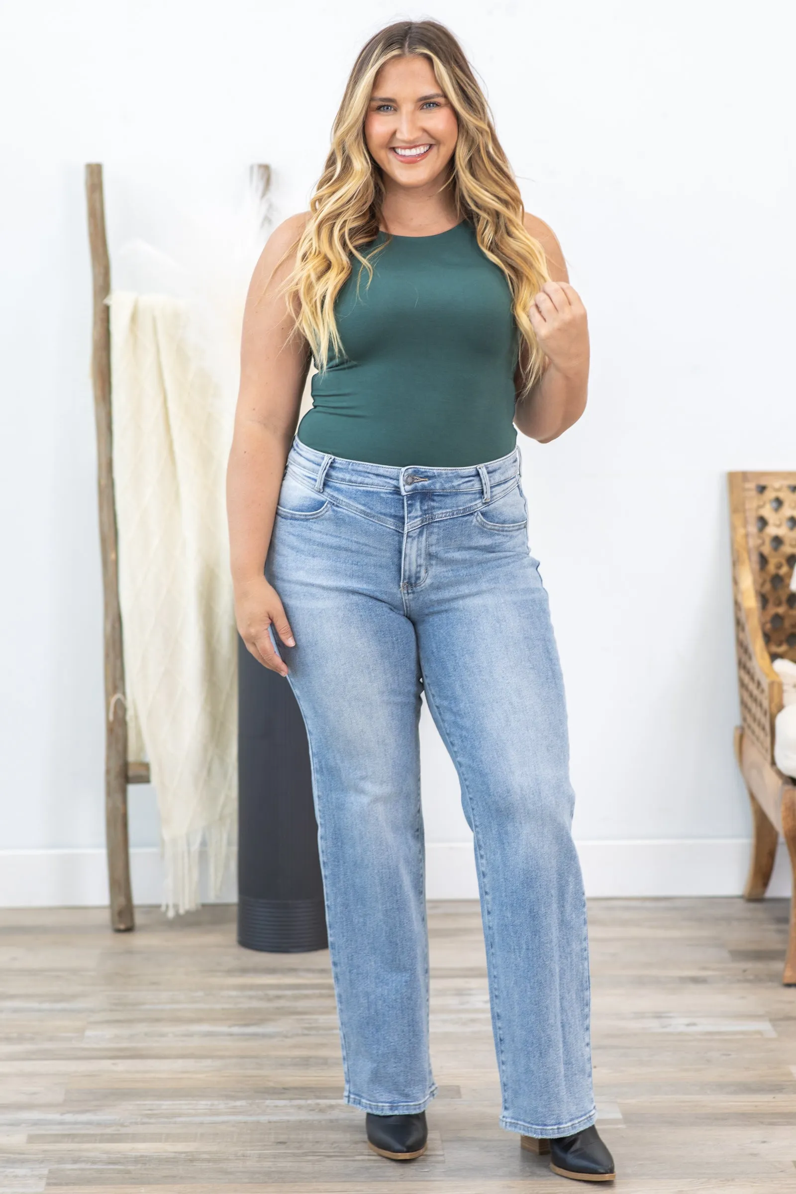 Judy Blue Front Yoke Retro Wide Leg Jeans