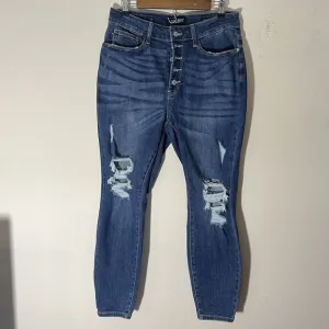Judy Blue Jeans Womens Size 14W Blue Skinny Fit Stretch Hi Rise Distressed New