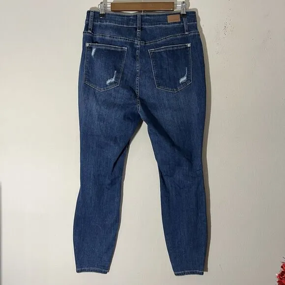 Judy Blue Jeans Womens Size 14W Blue Skinny Fit Stretch Hi Rise Distressed New