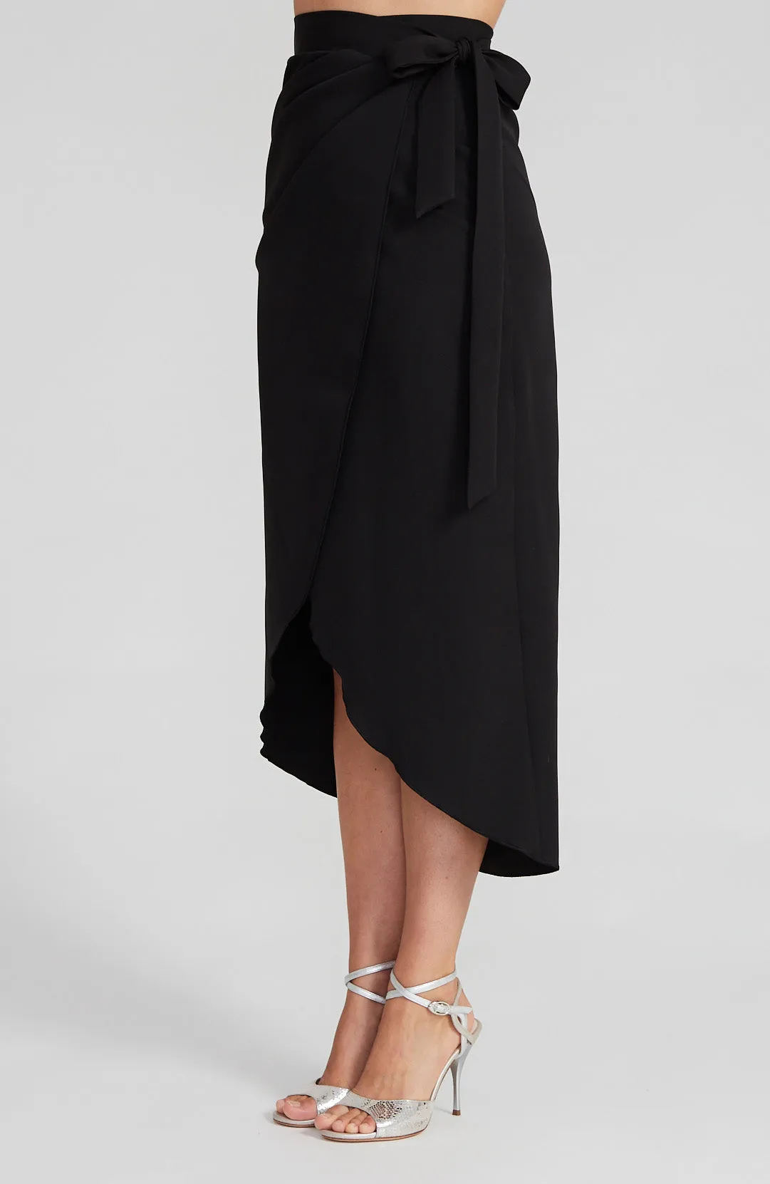 JULIET Black Wrap Skirt with Draped Detail