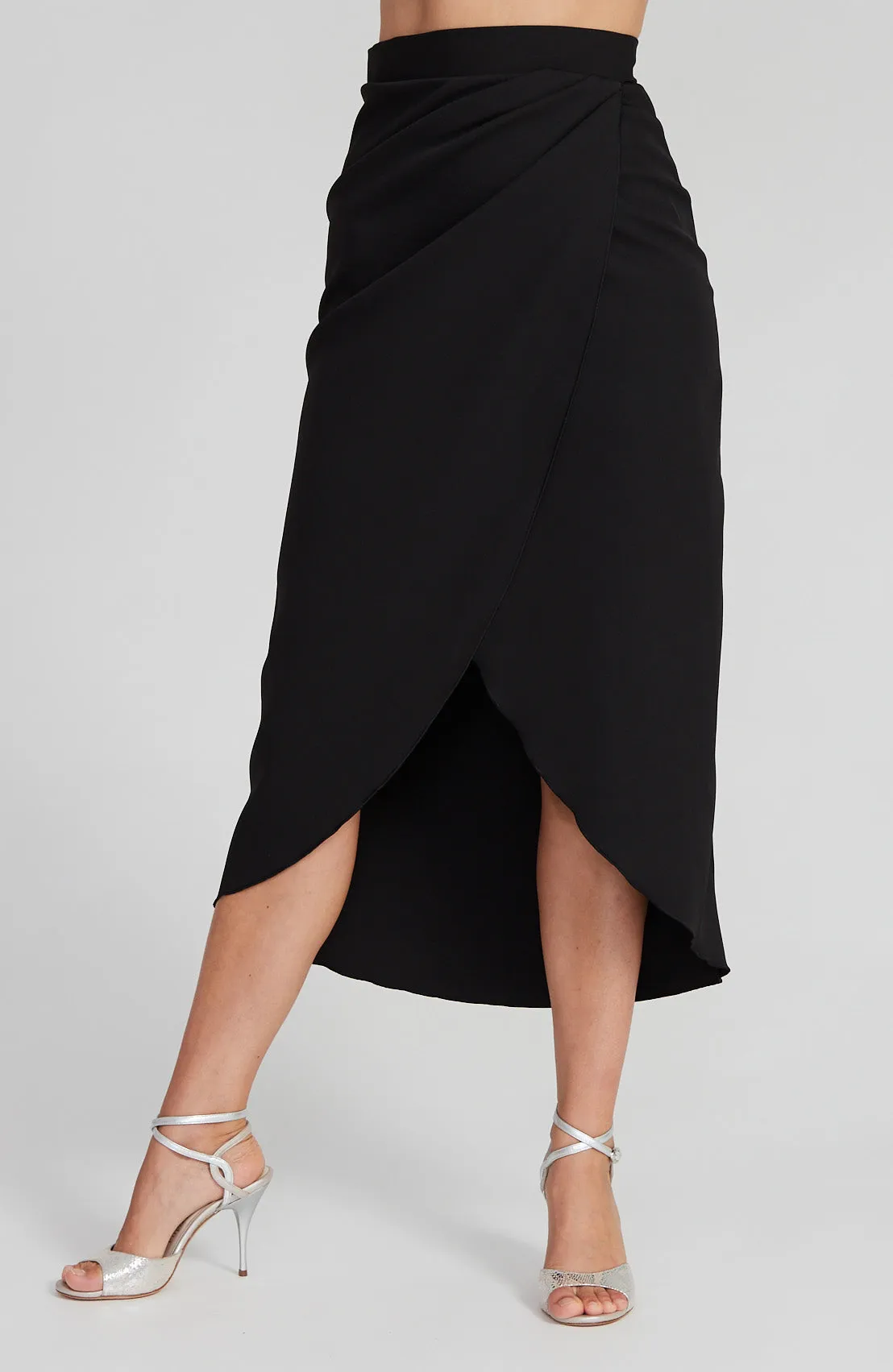 JULIET Black Wrap Skirt with Draped Detail