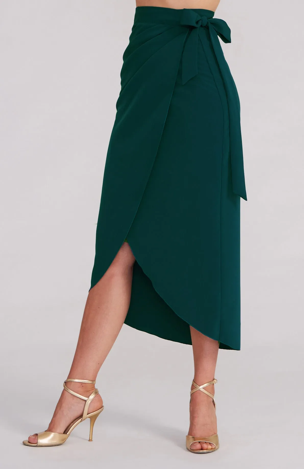 JULIET Green Wrap Skirt with Draped Detail (Pre-order*)