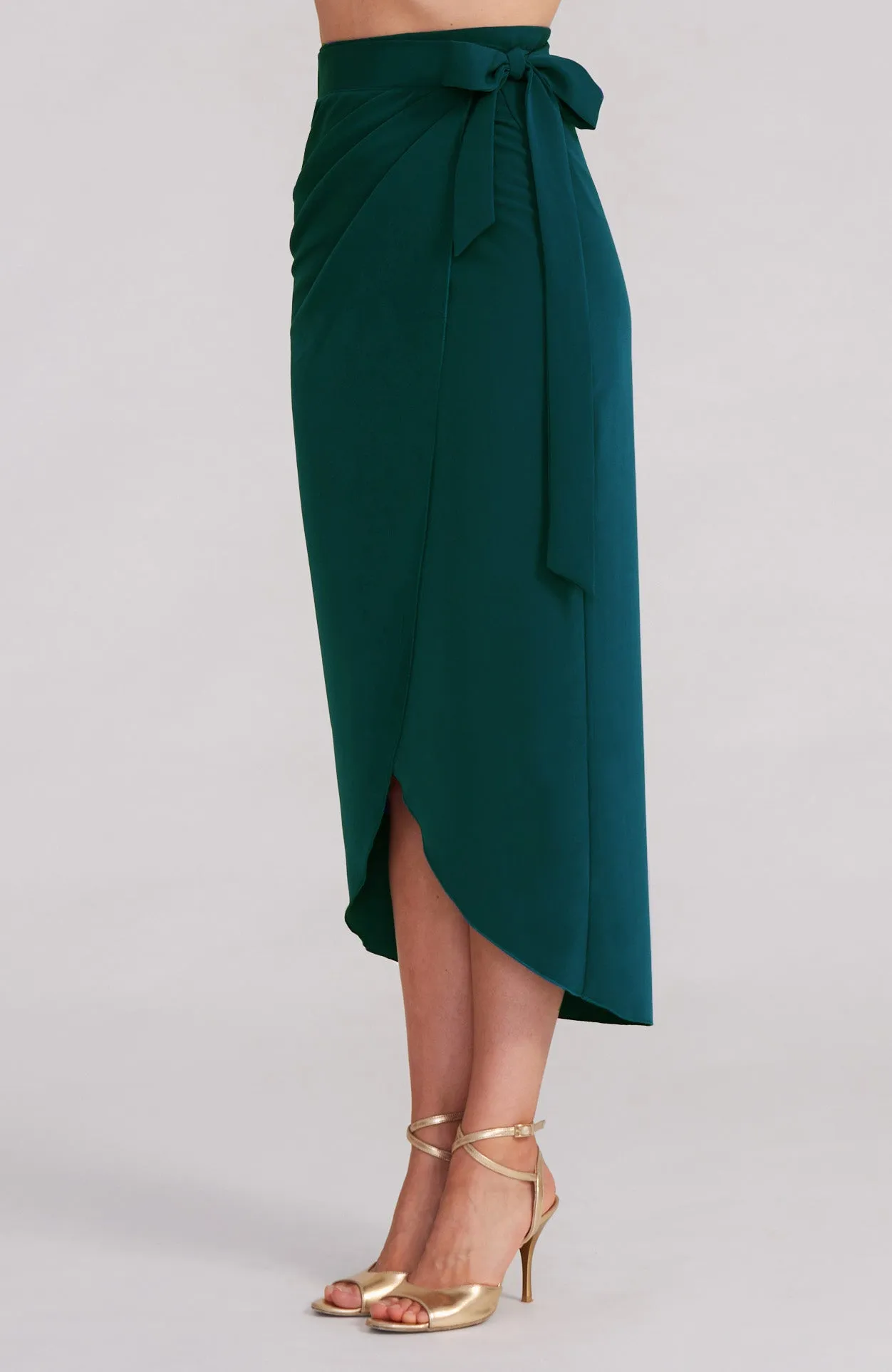JULIET Green Wrap Skirt with Draped Detail (Pre-order*)