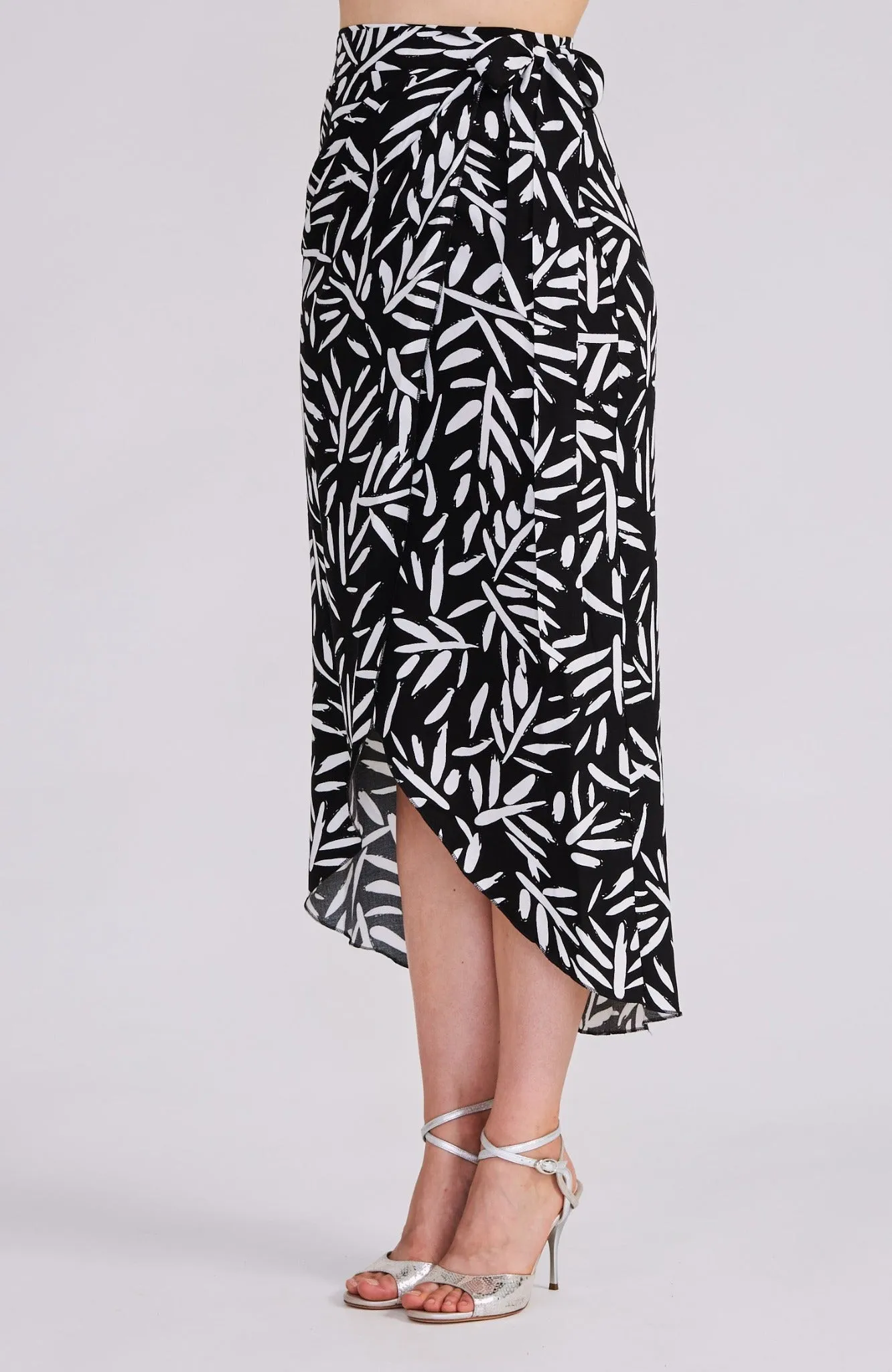 JULIET Palm Leaf Viscose Wrap Skirt with Draped Detail
