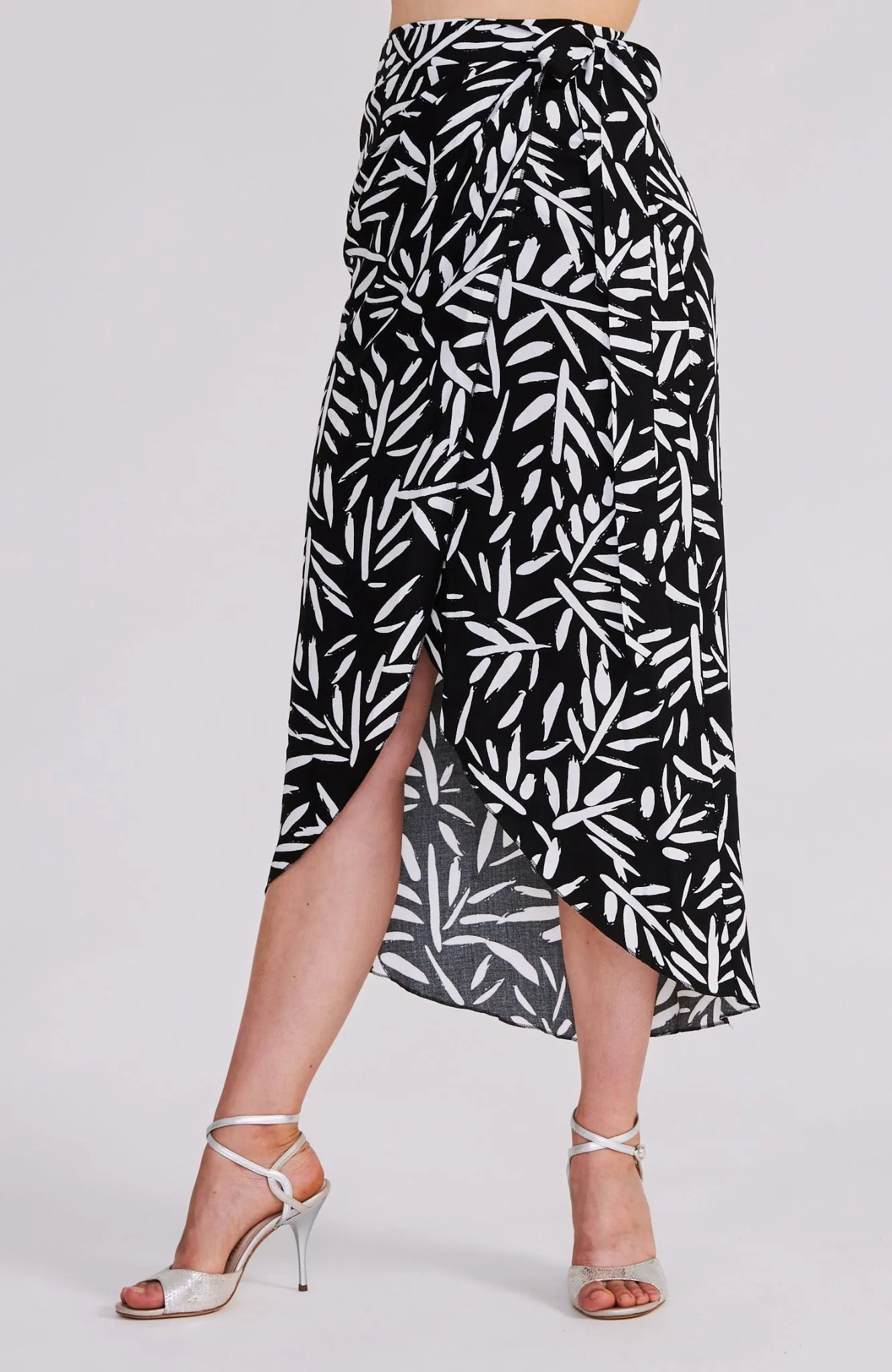 JULIET Palm Leaf Viscose Wrap Skirt with Draped Detail
