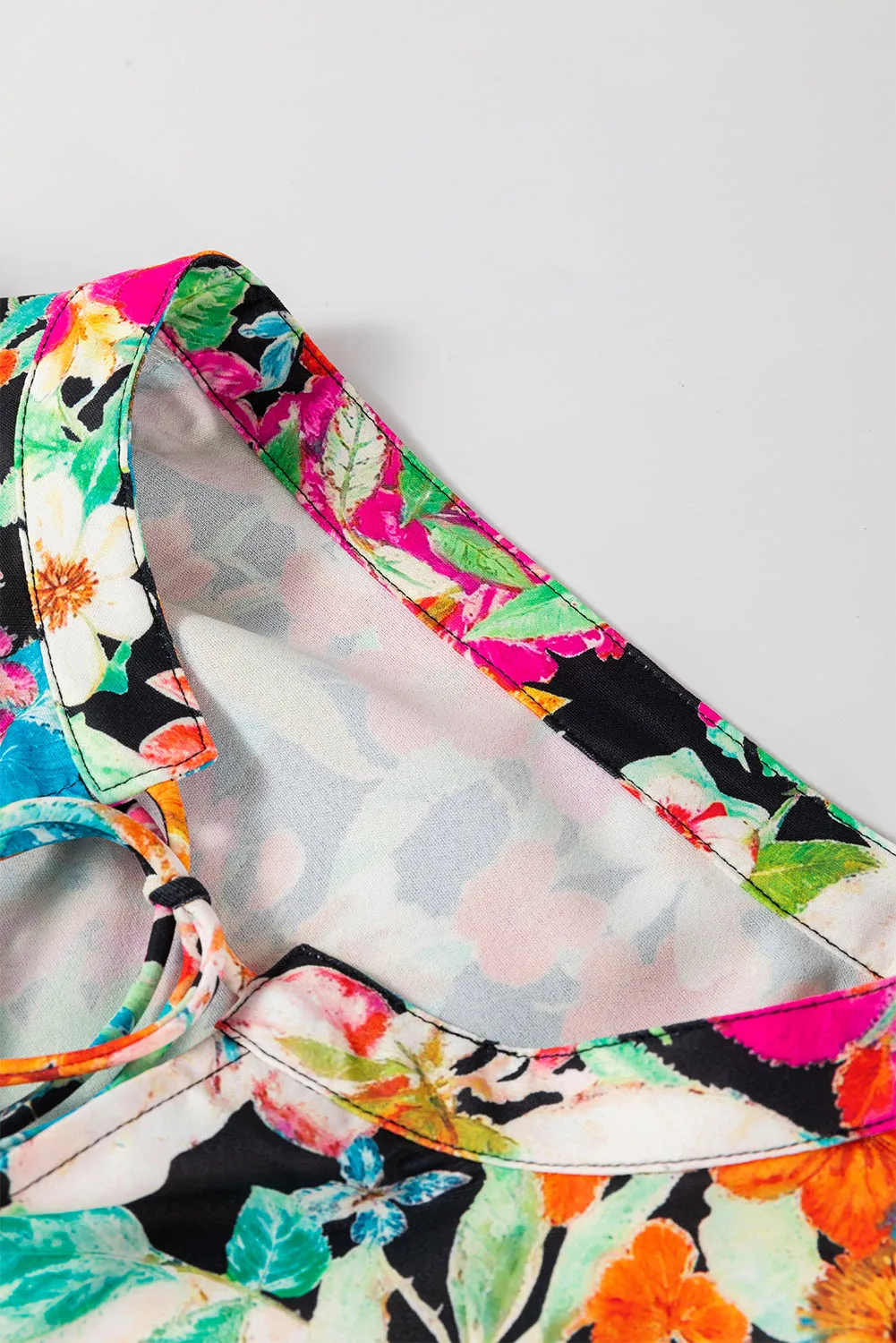 KaleaBoutique Floral Print Bubble Sleeve V Neck Ruffled Blouse