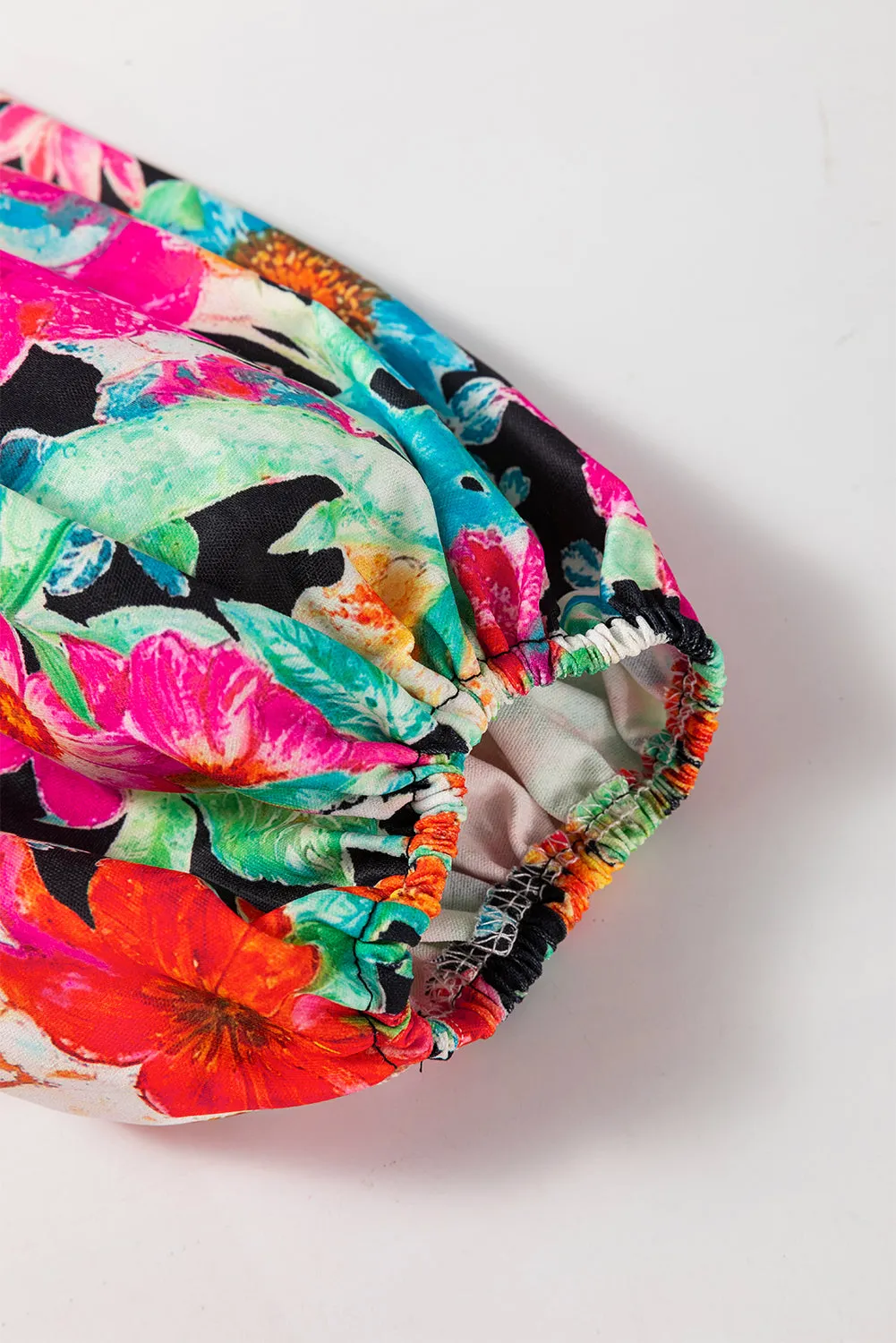 KaleaBoutique Floral Print Bubble Sleeve V Neck Ruffled Blouse