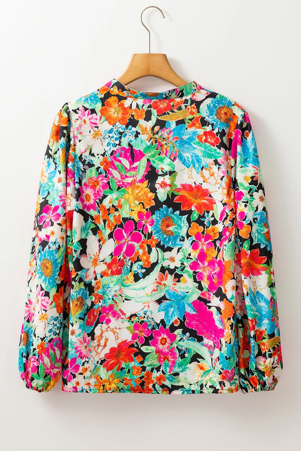 KaleaBoutique Floral Print Bubble Sleeve V Neck Ruffled Blouse