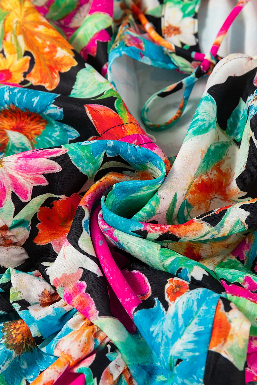 KaleaBoutique Floral Print Bubble Sleeve V Neck Ruffled Blouse