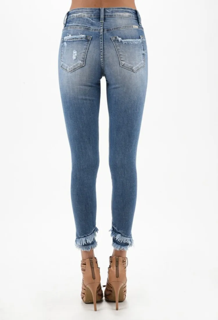 Kan Can Distressed Fringe Jeans