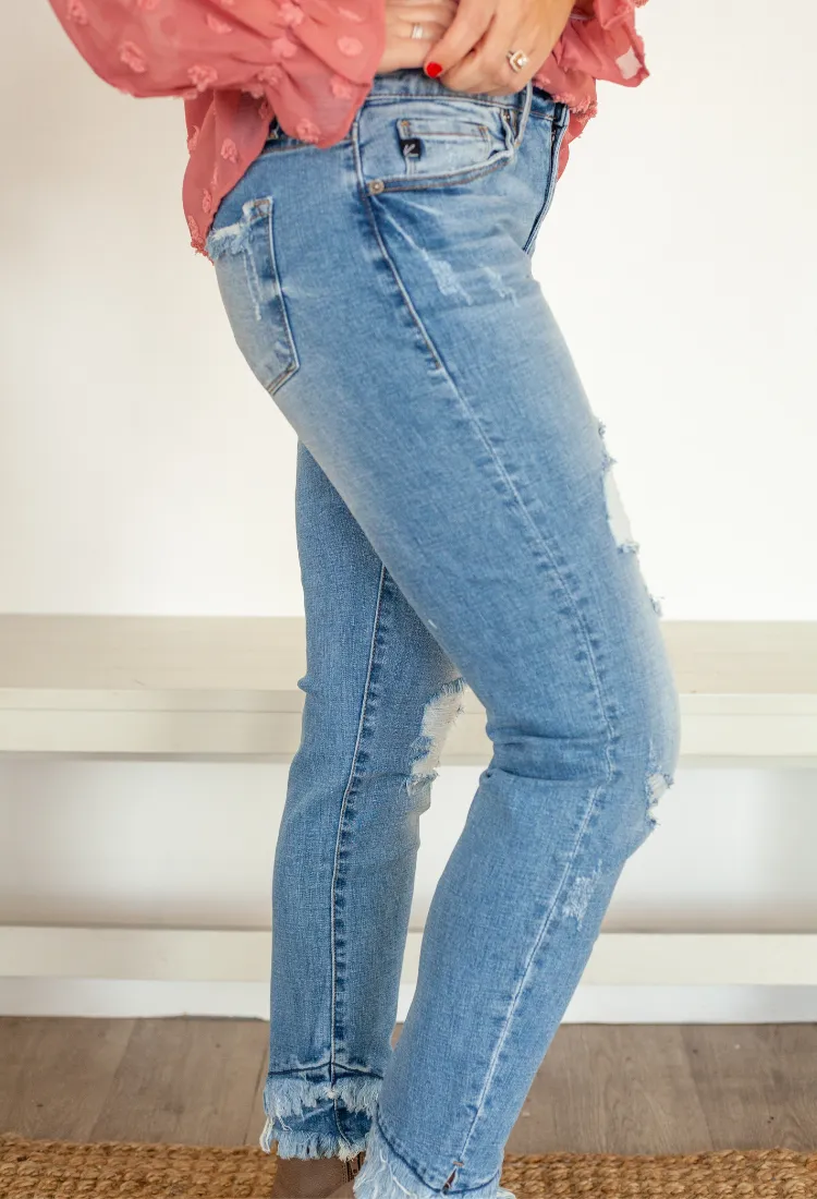Kan Can Distressed Fringe Jeans