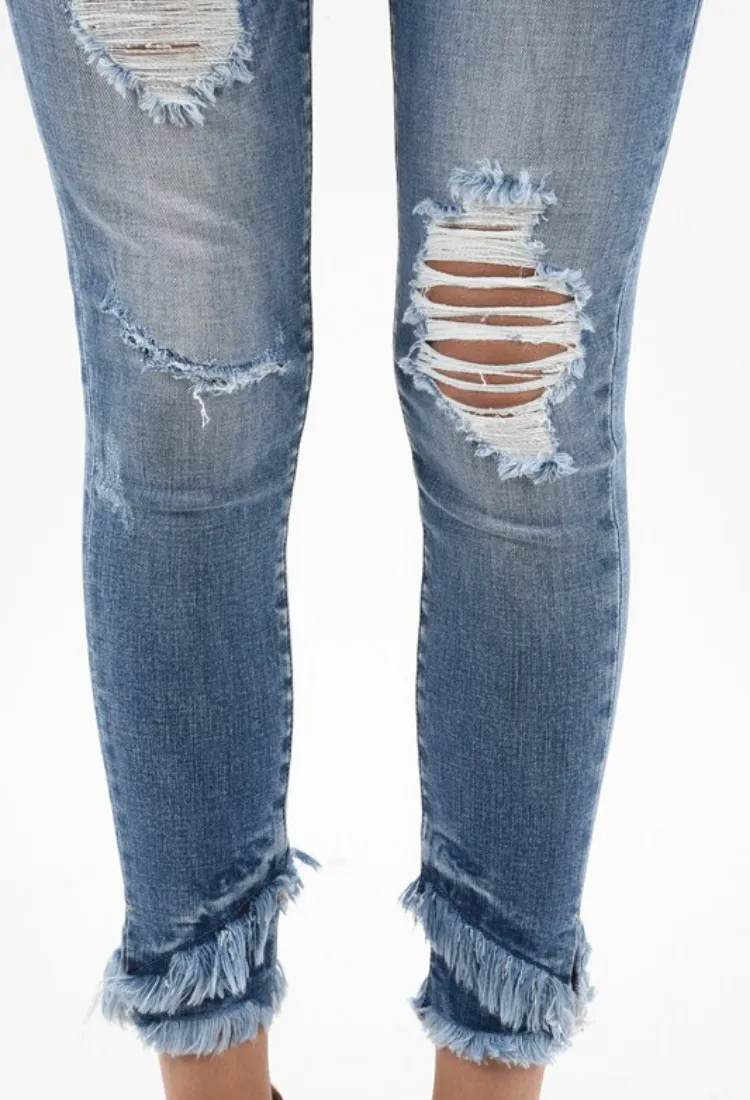 Kan Can Distressed Fringe Jeans