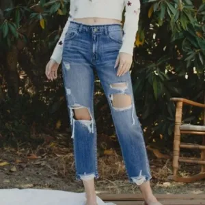 Kancan Distressed High Rise Straight Leg Jeans