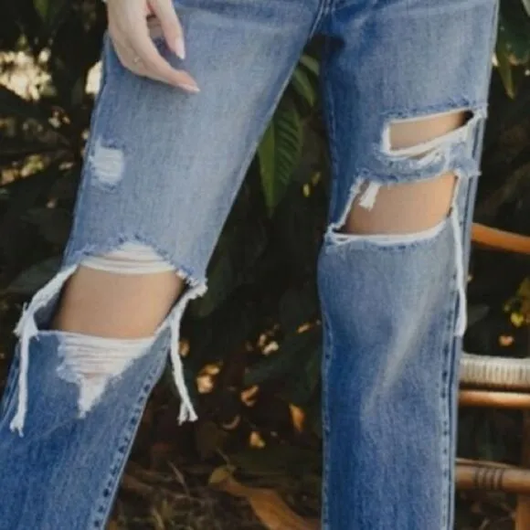 Kancan Distressed High Rise Straight Leg Jeans