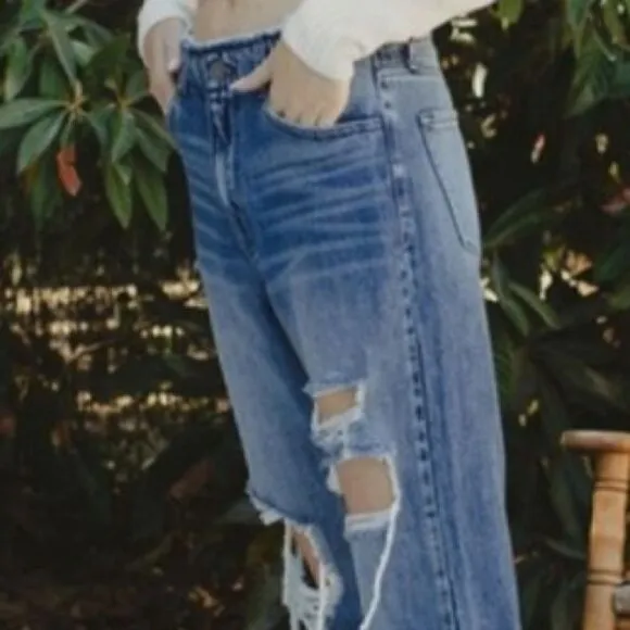 Kancan Distressed High Rise Straight Leg Jeans