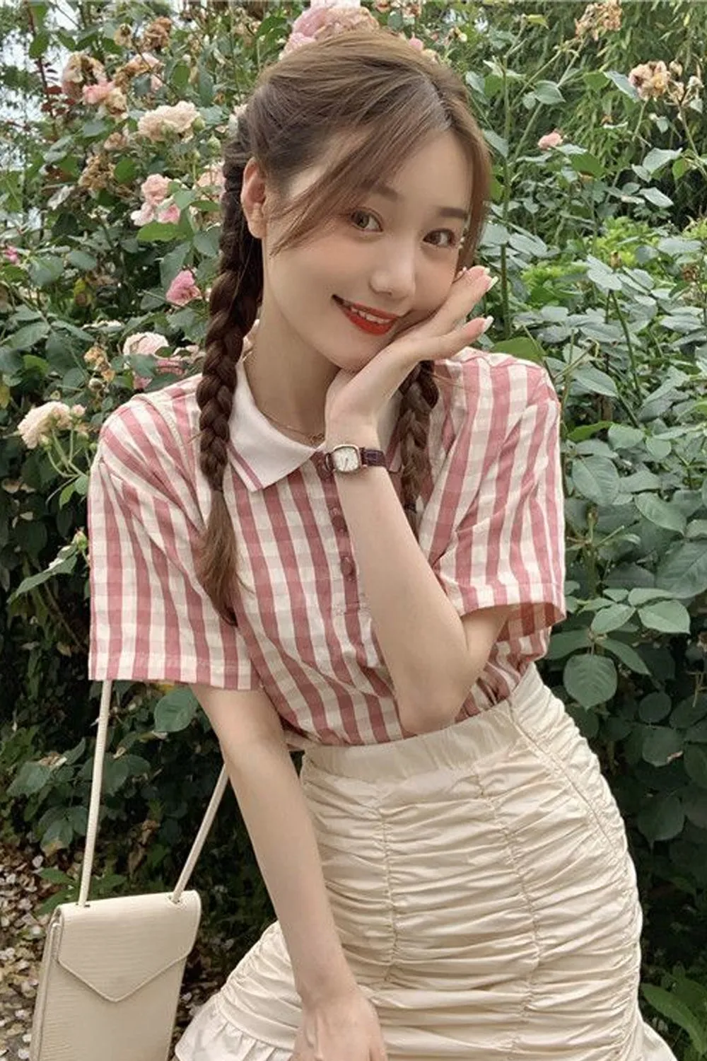 Kawaii Cute Pink Plaid Shirt