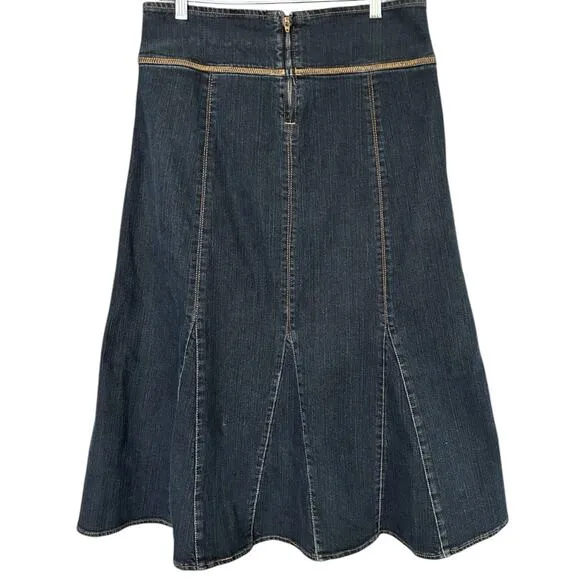 KitKit Jeans Denim Midi Skirt Women's 10 High Waisted A-Line Flared Modest