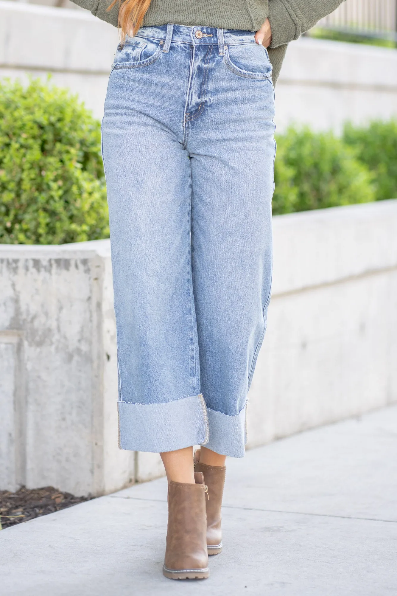 Kolbie High Rise Cuffed Wide Leg Jeans
