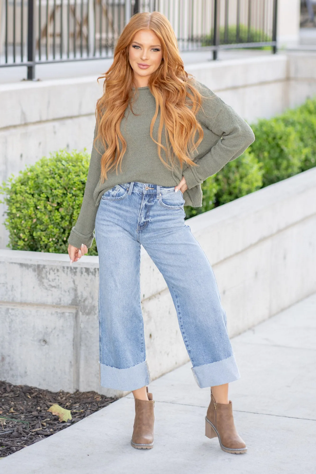 Kolbie High Rise Cuffed Wide Leg Jeans