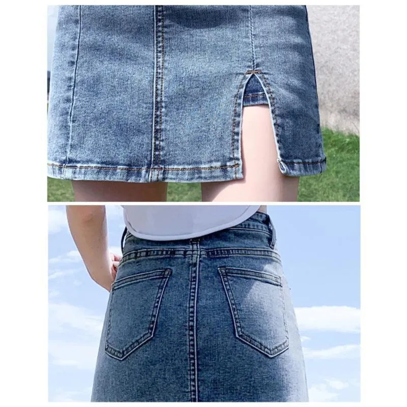 Korean High Wiast Denim Mini Skirt Women Sexy Hot Girl Tight Bag Hip Skirts Female Slim Anti-Glare Short Split Skirts JK Y2K New