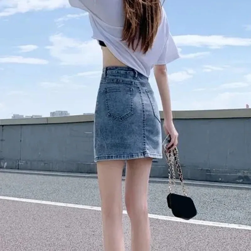 Korean High Wiast Denim Mini Skirt Women Sexy Hot Girl Tight Bag Hip Skirts Female Slim Anti-Glare Short Split Skirts JK Y2K New