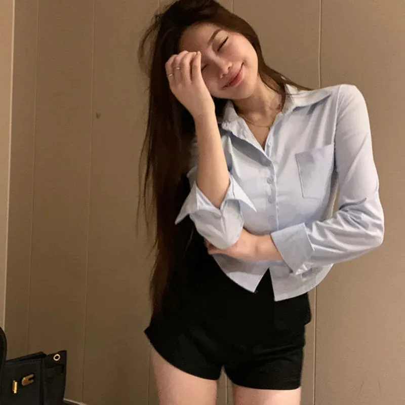 Korean Y2K Spring Streetwear Cropped Blouse