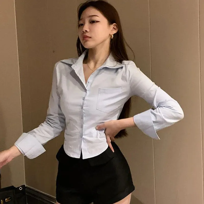 Korean Y2K Spring Streetwear Cropped Blouse