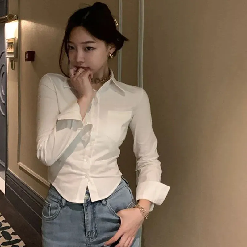 Korean Y2K Spring Streetwear Cropped Blouse