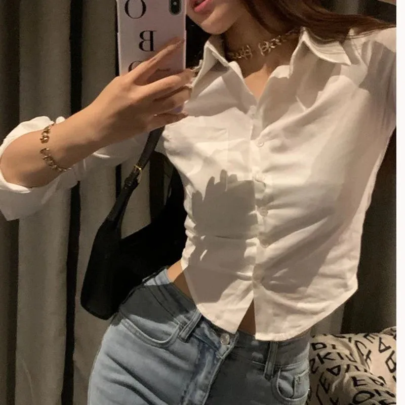 Korean Y2K Spring Streetwear Cropped Blouse