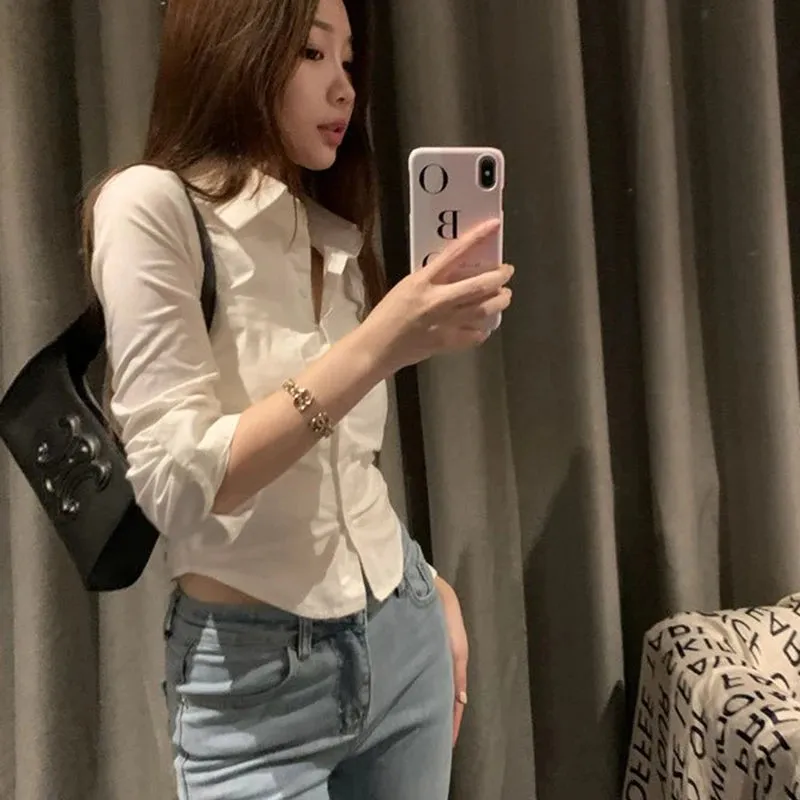 Korean Y2K Spring Streetwear Cropped Blouse